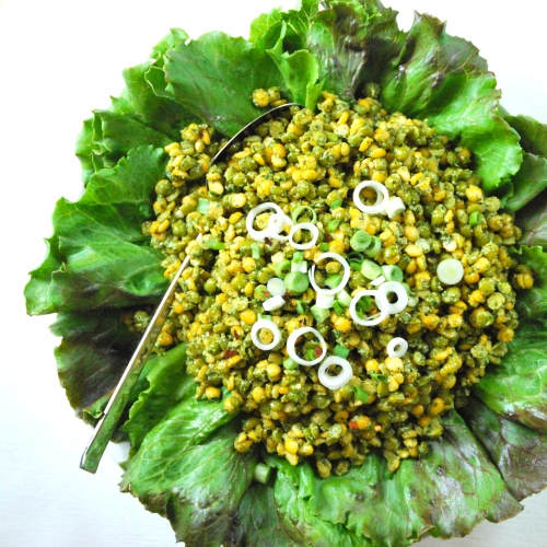 Salad of Green and Yellow Split Peas with Pesto via Relishing It
